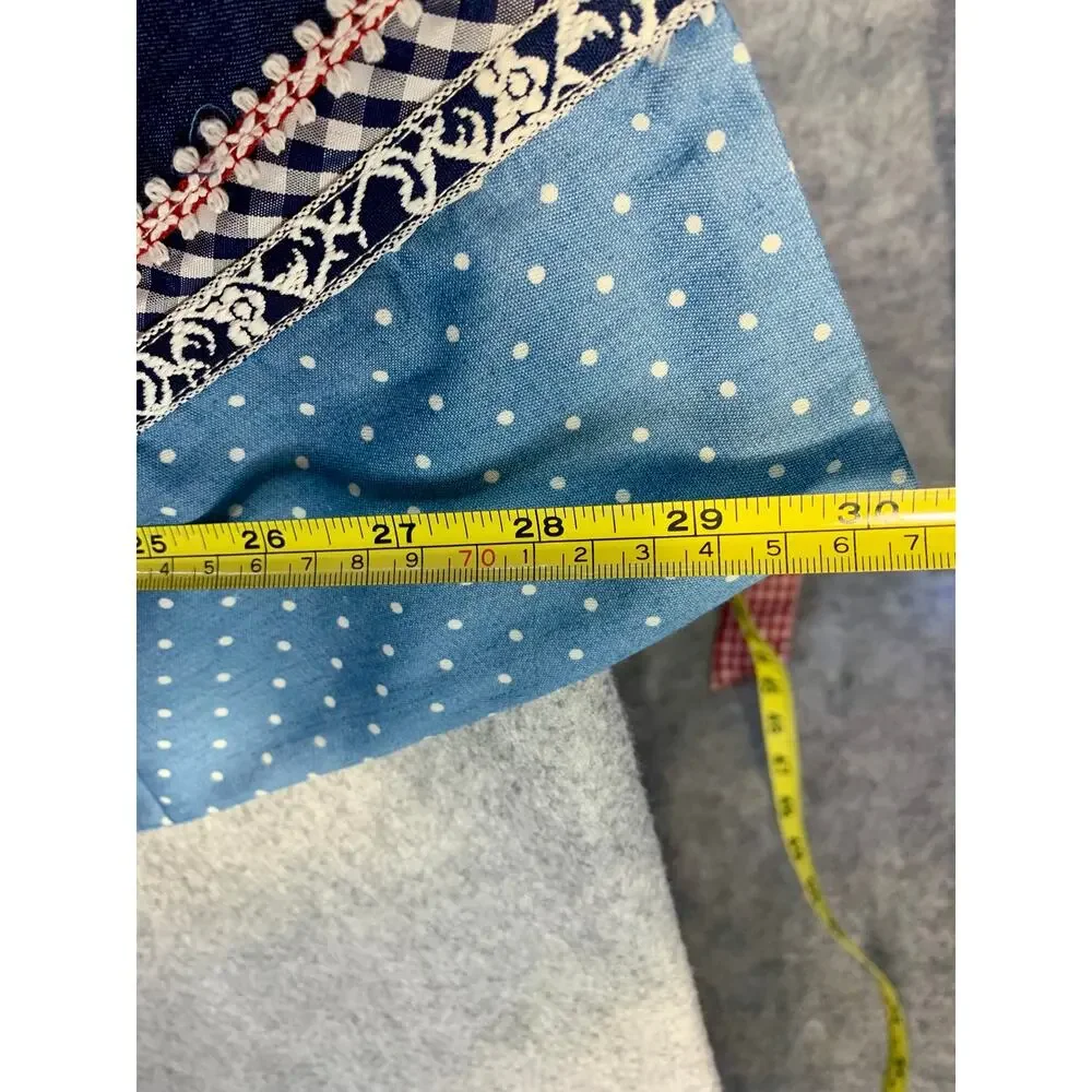 Vintage Handmade 4th of July Apron, Pleated, Red White and Blue Denim Farmcore